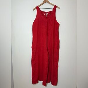 Meo Meli Womens Linen Sleeveless Pocketed Casual Wide Leg Jumpsuit Red Size L